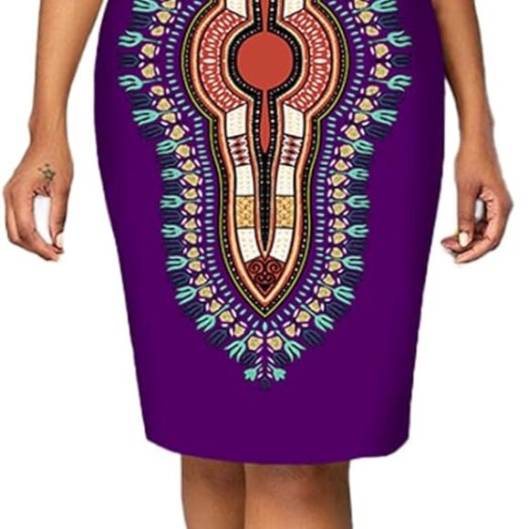 Women's African Tribal Print Pleated Dress Patchwork Wear to Work Bodycon - Picture 1 of 3
